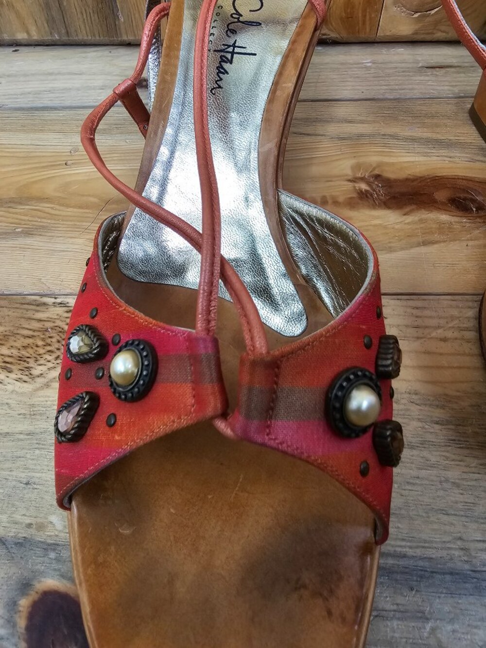 Cole Haan Collection Orange Jeweled Wedge Sandal Heel Size 11 - Picture 2 of 8